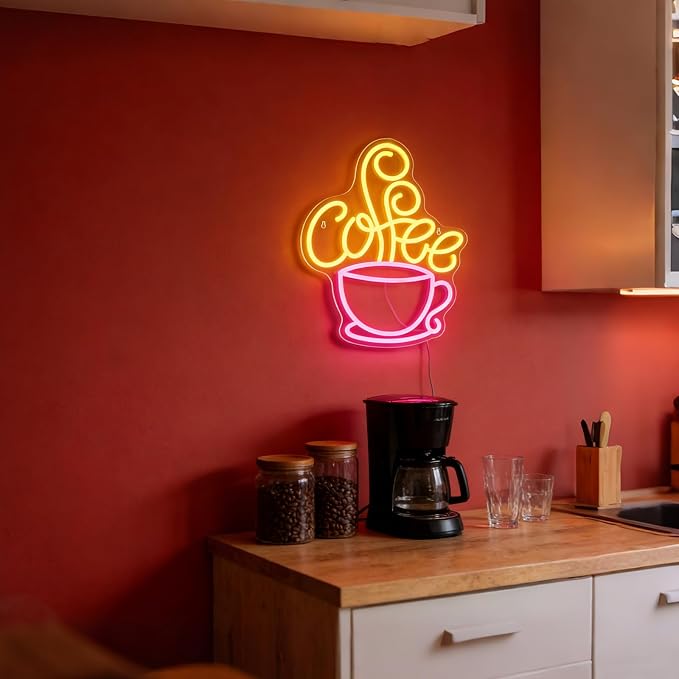 Coffee Bar Neon Sign, Dimmable LED Coffee Wall Light for Coffee Station | USB Powered Coffee Neon Light for Coffee Station, Kitchen, Cafe Shop, Coffee Corner, Home Bar Decor, Gift for Coffee Lovers