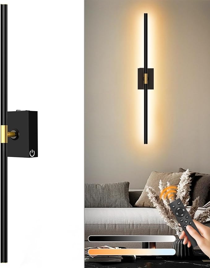 Eneru Battery Operated Wall Sconce, Rechargeable Wireless Light 1 Pack 4CCT | 10000mAh Battery Powered, Touch and Remote Control, Dimmable Wall Lamps for Indoor Living Room Hallway Picture Bedroom Black