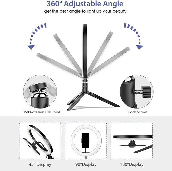 Ring Light with Stand OEBLD Dimmable Desk Selfie Ring Light with Phone Holder for Video Photography Remote Control for Makeup Live Streaming YouTube Lighting (D(10.2''Ring Light & Tripod))