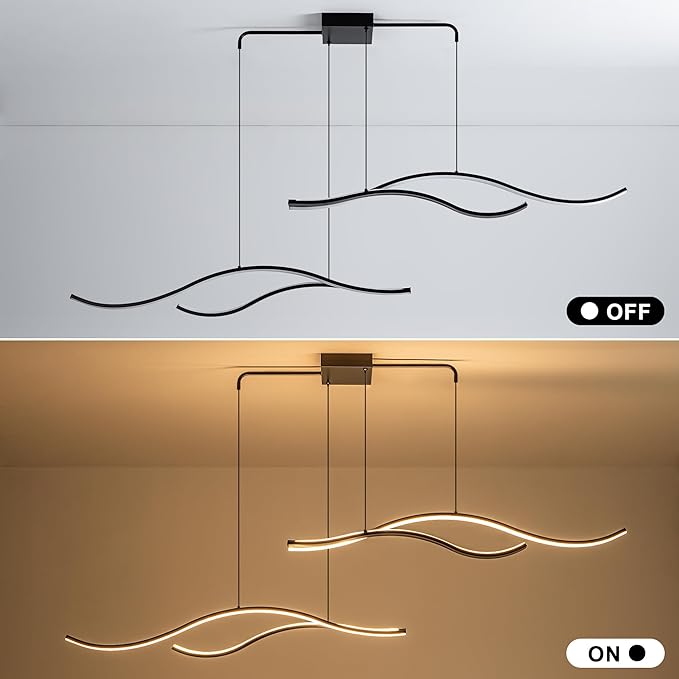 Mayful LED Chandelier, Modern Chandelier with Remote Control, Dimmable 3000K-6000K Adjustable Temperature, Height Adjustable Kitchen Island Pendant Light for Dining Room, Living Room Black 64.2 inches
