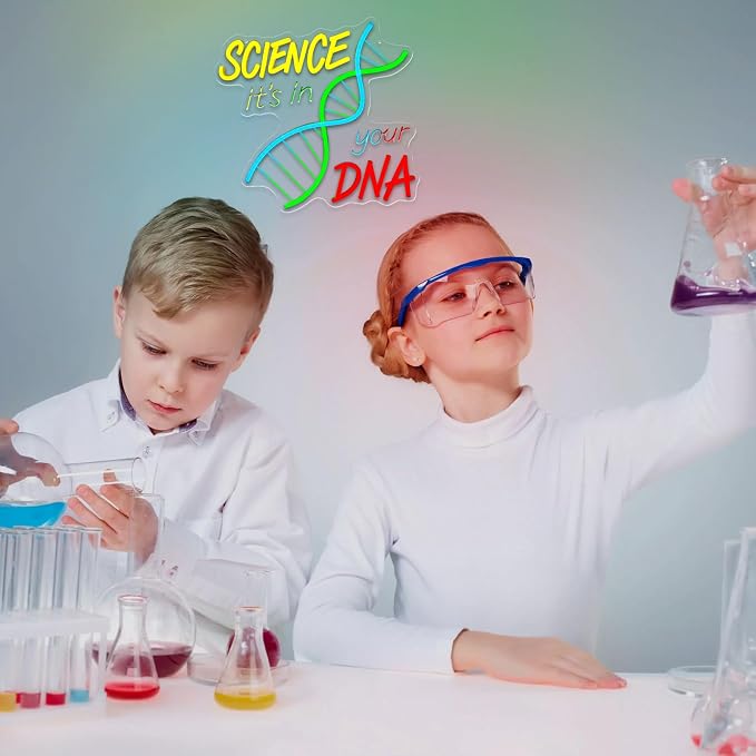 DNA Science Neon Sign, Dimmable LED Double Helix Neon Light for Wall Decor | USB Powered DNA Neon Light for Science Classroom, Lab, Study Room, Gift for Biology Students, Teachers & Science Lovers