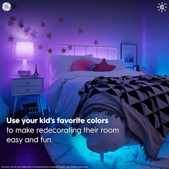 GE CYNC Smart Full Color A19 LED Light Bulb, 60W Replacement, Bluetooth/Wi-Fi Enabled, Alexa + Google Home Compatible Without Hub, 2-Pack (Packaging May Vary)