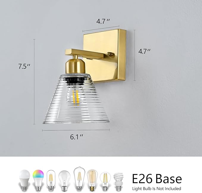 1-Light Bathroom Vanity Light, Gold Modern Bathroom Lighting Fixtures with Clear Glass Shade, Farmhouse Wall Sconces for Mirror Kitchen Bedroom Living Room