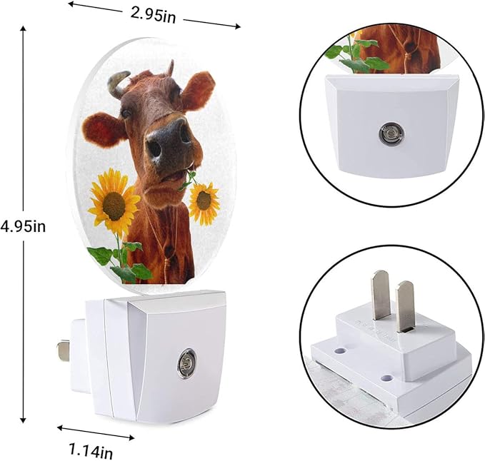 EKOBLA Yellow Cattle LED Night Light Cute Farm Animal Cattle Bite Sunflower Dusk to Dawn Plug-in Nightlights Auto Sensor for Home Indoor Bathroom Hallway Kitchen