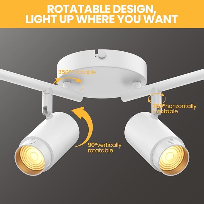 5-Color Zoomable 4 Light Track Lighting Fixtures Ceiling for Kitchen, Dimmable LED Track Lighting Kit, Ceiling Spotlight Flush Mount Adjustable Directional Spot Lights Indoor, CRI90 30W, White
