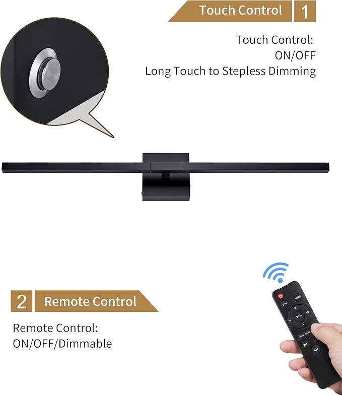Rayogale Black Battery Operated Wall Sconce with Remote Control 36 Inch | 3000/4500/6000K Dimmable 8000mAh Wireless Rechargeable Wall Sconces Set of Two with Timer for Living Room, Bedroom, TV