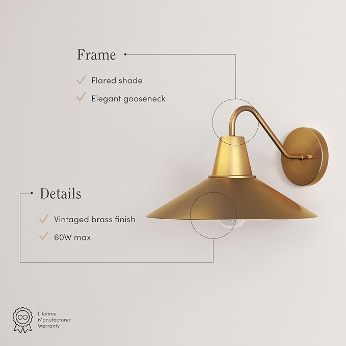 Nathan James Zemi Mid-Century Modern Indoor Vintage Wall Sconce, Living Room Wall Sconce or Bedside Wall Lamp, Vintaged Brass Wall Light