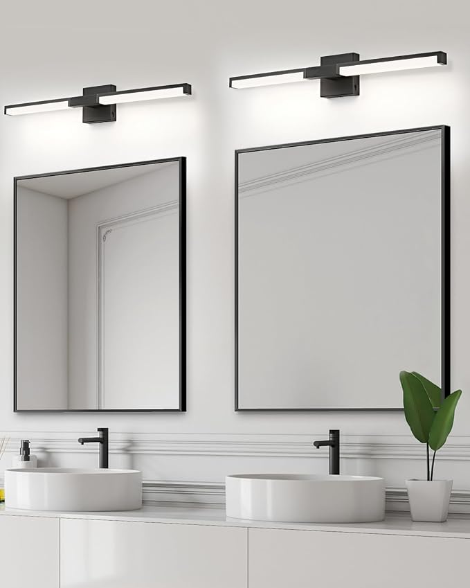 Modern Bathroom Light Fixtures Over Mirror, 24 Inch Matte Black Vanity Light Bar for Bathroom, 12W 5CCT Diammable Wall Light