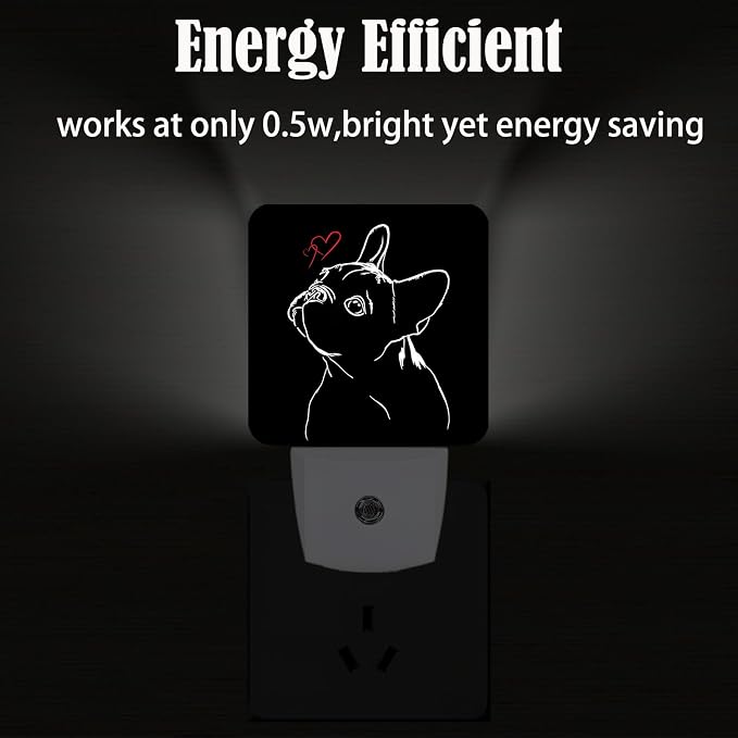 French Bulldog Night Light,Red Heart Plug-in Night Lights with Dusk-to-Dawn Sensor for Stairway,Hallway,Bedroom Sleep Friendly Ideal for Women/Girls/Boys Gift,0.5w