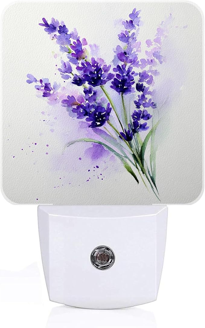 Purple Lavender Flowers Night Light,Wild PlantsPlug Into Wall for Boys Girls Bedroom Decorative Square Night Light Lamp 0.5w Sleep Friendly