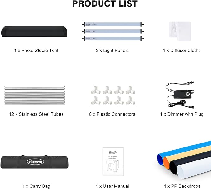 Photo Light Box, 39 inch Photography Light Box with 210 LEDs Lights & 4 Color Backgrounds Professional Dimmable Shooting Tent Kit for Large Product Photography