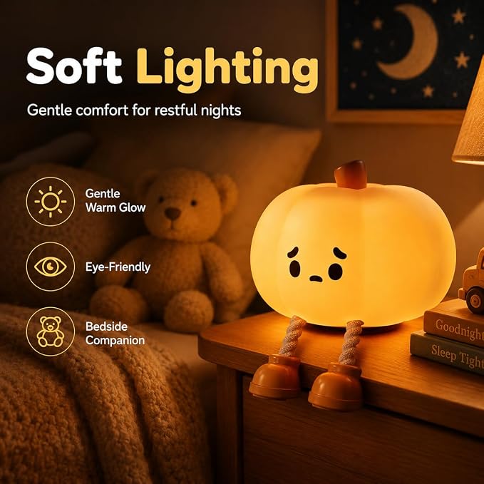 Bitter Pumpkin Night Light, LED Squishy Novelty Animal Night Lamp, Food Grade Silicone 3 Level Dimmable Nursery Nightlight for Desk Decor, Funny Gifts Stuff for Boys Girls Baby, White Elephant Gifts