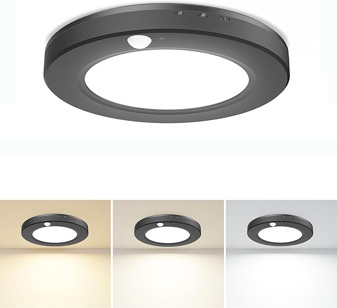Motion Sensor Ceiling Light Wired PIR, 7.5 in Motion Sensor Light Indoor 3000K 4000K 6000K Selectable Light Fixture, 15W Motion Activated Light with Timer for Hallway Stair Walk-in Closet, Black