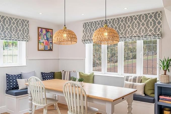 Hanging Lamps Rattan Pendant Light,Cord Bamboo Pendant Light Fixture Hanging Lamp Boho Ceiling Light Fixtures Farmhouse Pendant Lamp Shape for Living Room Bedroom Kitchen,30CM,E26 Base