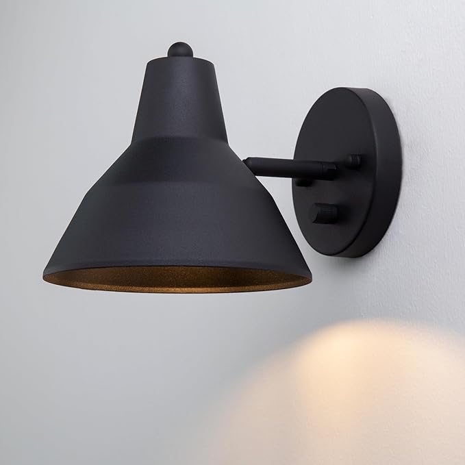 Yosoan Indoor Vanity Wall Sconce with Dimming On Off switch, 1-Light Hardwired Vintage Wall Mount Metal Lamp Fixture with 6.89" Bowl Metal Shade in-Build Gold Bedside Reading Bedroom Bunk Light(Black)