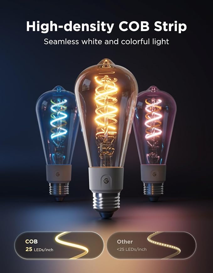 Govee Edison Bulbs, Smart Vintage Light Bulbs, RGB Color Changing and Tunable White, Compatible with Matter, Alexa & Google Assistant, LED Filament Bulb, ST19(58), E26 Base for Kitchen Island, 4 Pack
