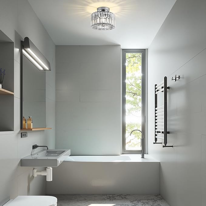 FRIDEKO HOME Crystal Ceiling Light - Small Crystal Chandelier Semi Flush Mount Ceiling Light Fixture Modern Lights for Hallway Bathroom Kitchen Entryway (9.05 Inch, Bulb not Included)