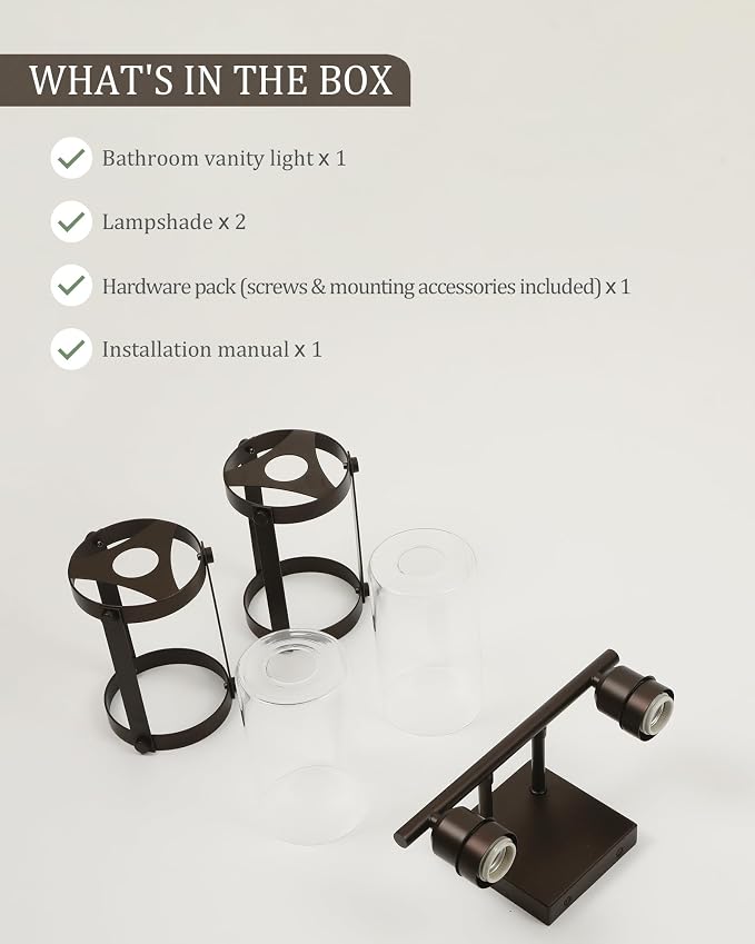 2-Light Oil Rubbed Bronze Bathroom Light Fixtures, 13.8 Inch Modern Bathroom Vanity Lighting Fixtures Over Mirror with Clear Glass and Metal Cage Wall Sconce Lights for Bath, OS-3014ORB-2W