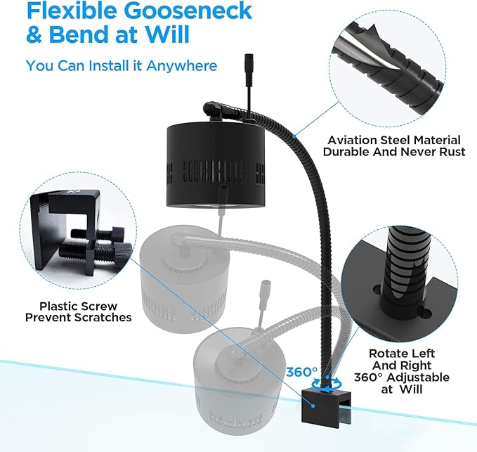 Lominie 80W LED Aquarium Light with Dimmer Remote, Full Spectrum Planted Tank Light for Freshwater Aquarium, Clip-On Fish Tank Lamp with 360° Gooseneck for 10-20 Gallon Refugium Cube Tank
