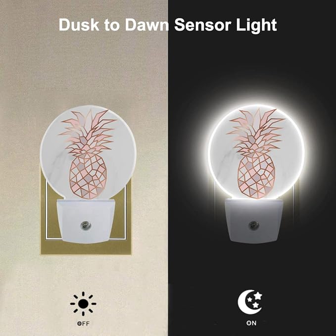 EKOBLA Pink Pineapple Night Light, Fruit and Gray Marble Night Lights Plug Into Wall with Auto Sensor for Bedroom and Bathroom