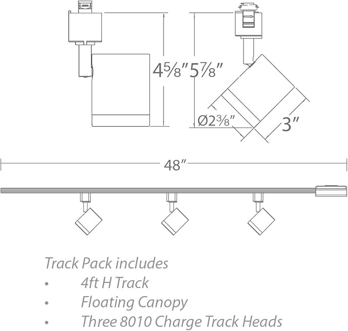 WAC Lighting Charge 8010 LED 27W 3 Light Track Kit with Floating Canopy Feed and 4Ft Track with End Caps 5-CCT Selectable Heads Fully Dimmable in Brushed Nickel