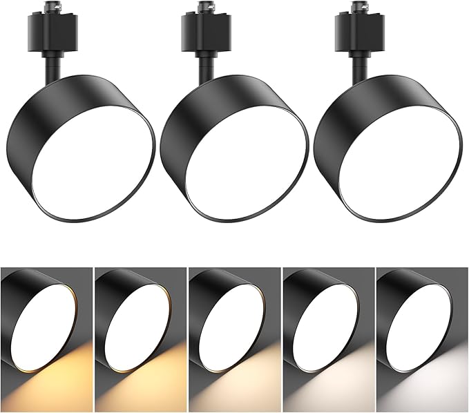 5 Color Diffuse LED Track Lighting Heads H Type Track Light Heads Dimmable Kitchen Track Lighting Fixtures Ceiling, Compatible with H Track Rails - Flicker Free CRI90+ 20W 2000lm, 3 Pack Black