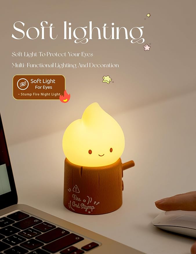 Emotional Support Flame Night Lamp, Fire with Positive Smile Candlelight Mood Light, Rechargeable Fake Candles Flickering, Cute Funny Gifts for Kids Childrens