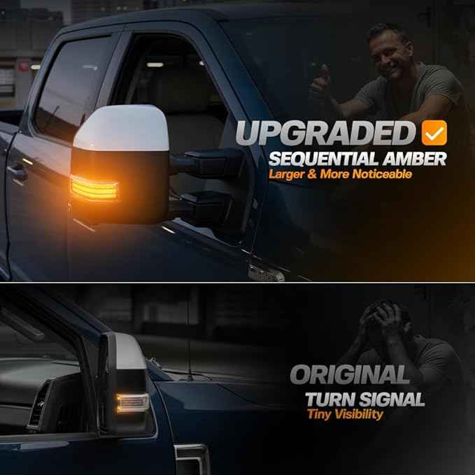 2Pcs Sequential LED Side Mirror Marker Light for Ford F150 2015-2023, F250 F350 F450 F550 Super Duty 2017-2023 Amber Dynamic Blinker Indicator Turn Signal Light White Driving/Running Light Smoke Lens