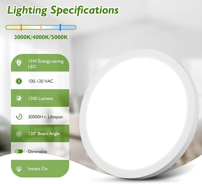 7 Inch Flush Mount LED Ceiling Light Fixture, Dimmable, 1200LM | 15W 3CCT 3000K/4000K/5000K Selectable Round Flat Panel Light, 0.67" Super Slim Ceiling Lamp for Porch, Laundry, White 16Pack