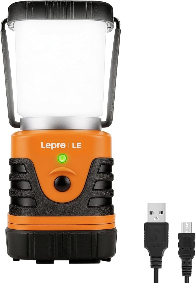 Lepro 1000LM LED Camping Lantern Rechargeable, 4400mAh Orange Tent Light with 4 Light Modes, Waterproof Lantern Flashlight for Hurricane Emergency, Camping Essentials, USB Cable Included