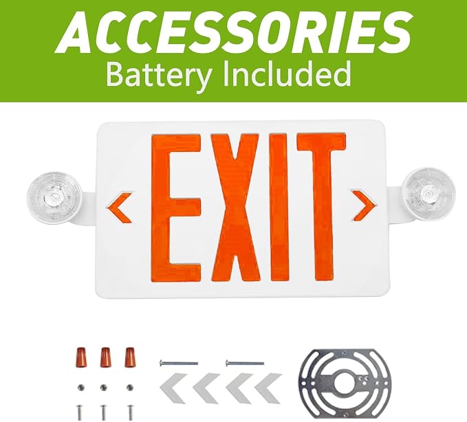 LED Exit Sign with Emergency Lights Dual LED Exit Light,Battery Backup | Two Bright LED Adjustable Heads Emergency Exit Lights, Hardwired Dual LED Combo Exit Lamp. ABS Fire Resistance UL, Red