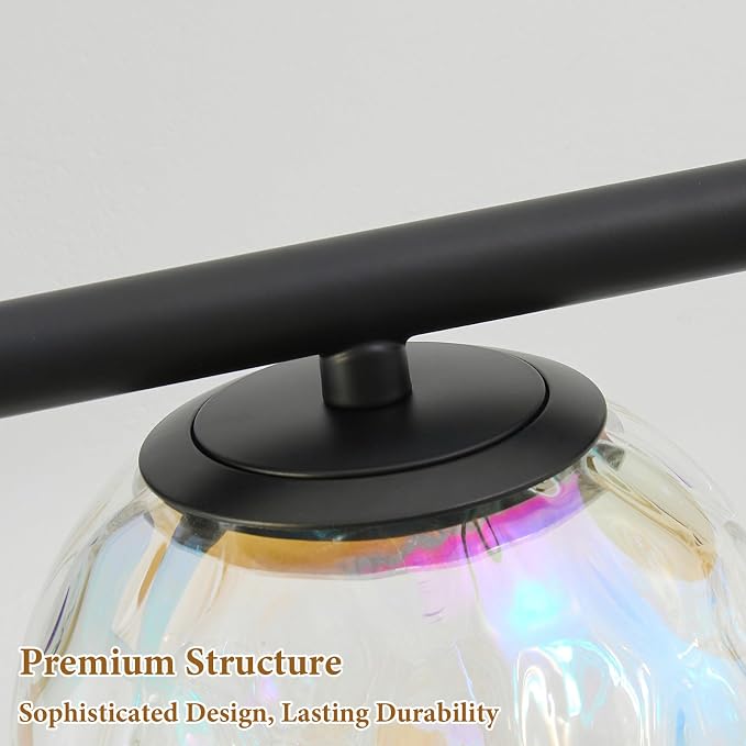 27" Black LED Stained Hammered Glass Globe Bathroom Vanity Light | Colorful Water Ripple Light Effect, Decorative Stained Hammered Glass, Matte Black, Integrated Led Source, Mid Century Design