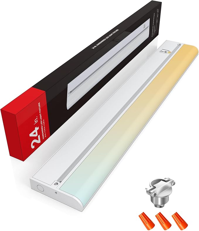 24‘’ Hardwired Under Cabinet Lighting, 3 Color Settings - 2700K/4000K/5000K | Warm White, Cool White, and Daylight Under Cabinet Lighting, 16W 1400LM Dimmable Under Counter Lights for Kitchen, CRI>97