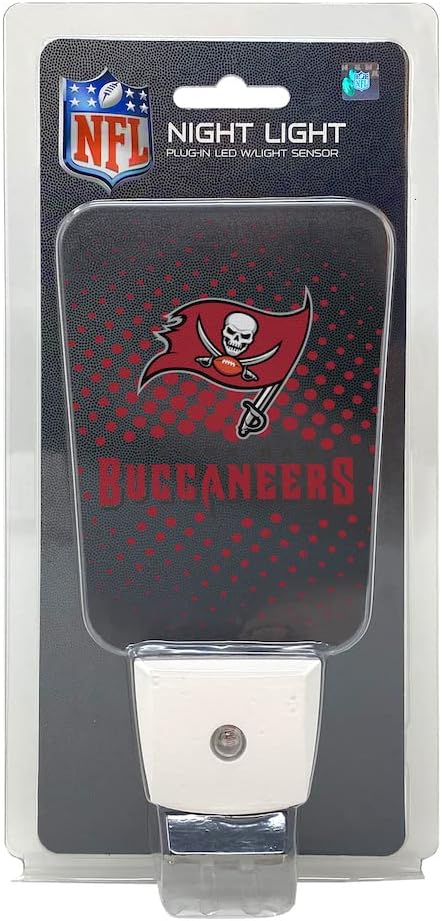 Party Animal NFL Team LED Night Light, with Auto Sensor and 3 Light Settings, Slim 5-Inch Design fits Standard Outlets, Tampa Bay Bucaneers