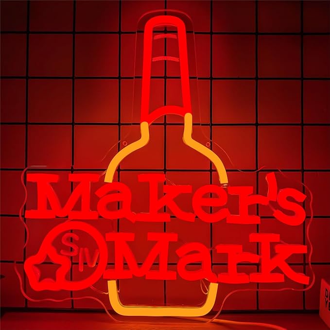 Maker Mark Whiskey Neon Sign for Wall Decor Bar Neon Sign for Man Cave Neon Led Sign Dimmable Neon Light Up Sign for Beer Bar Pub Business Man Cave Club Party Gift