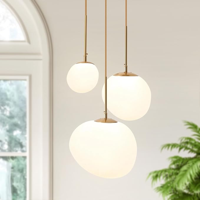EFPefect 3 Lights Pendant Light for Kitchen Island Modern Globe Cluster Chandelier Ceiling Light Fixture for Dining Living Room Bedroom