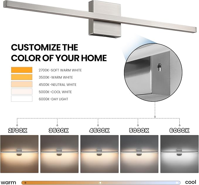 Brushed Nickel Bathroom Light Fixture Over Mirror - Modern Vanity Light Fixture - 31.5 inch 22W LED Dimmable 5CCT Wall Sconce Lighting Fixture for Bathroom Bedroom