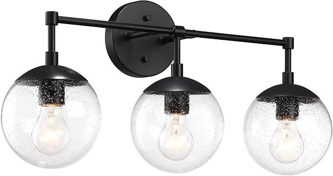 Design House Gracelyn 3-Light Dimmable Bathroom Vanity Light, Seeded Glass, Matte Black, 24.03 in W x 8 in D x 11.65 in H, 588889-BLK