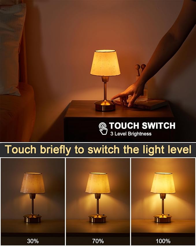 UMEXUS 2 Pack 9.8'' Small Cordless Table Lamp, Battery Operated Touch Lamps | Rechargeable 5200mAh Warm Light for Restaurant, Dimmable Portable Night Light for Bedside Dining Kitchen Outdoor, Champagne