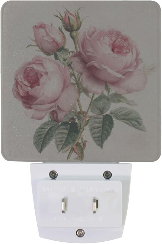 Pink Roses Vintage Night Light Dusk to Dawn Sensor LED Night Dimmable Nightlight Lights Plug into Wall for Living Room