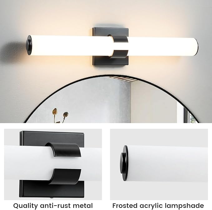 Black Vanity Lights for Bathroom, 22.8 Inch LED Vanity Light Modern Bathroom Light Fixtures, 18W Sconces Wall Lighting with Acrylic Shade for Mirror Bedroom Living Room Hallway 3000K