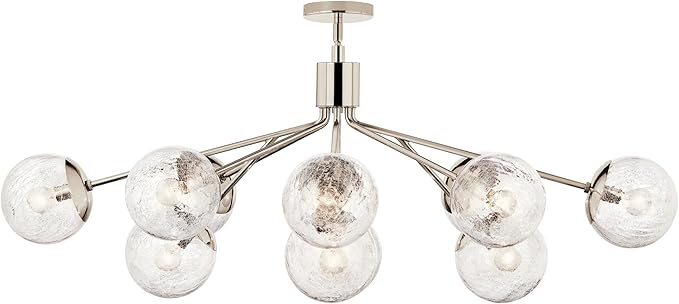 Kichler Silvarious 12-Light Linear Convertible Chandelier, Soft Modern Light with Clear Crackled Glass in Polished Nickel, for Dining Room or Living Room (17.75" x 26.75" x 48"), 52703PN