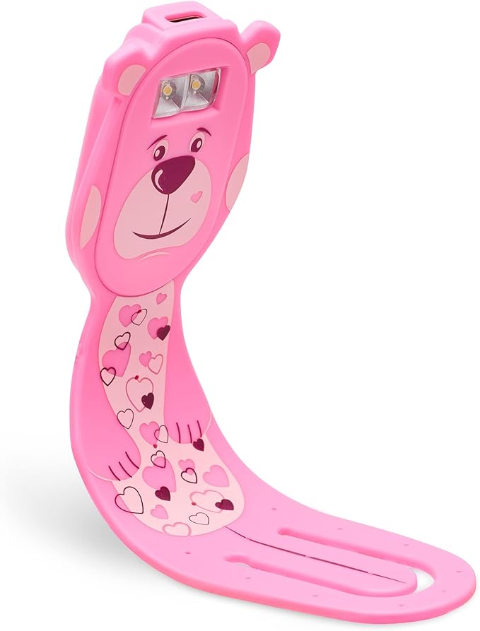 Gifts for Readers & Writers Rechargeable Book Light for Kids, Clip On Reading Light for Bed, 2in1 Flexilight Pals & Bookmark, 12 Hours of Light Once Charged, Includes USB Cable & 2 LED Lights, Bear