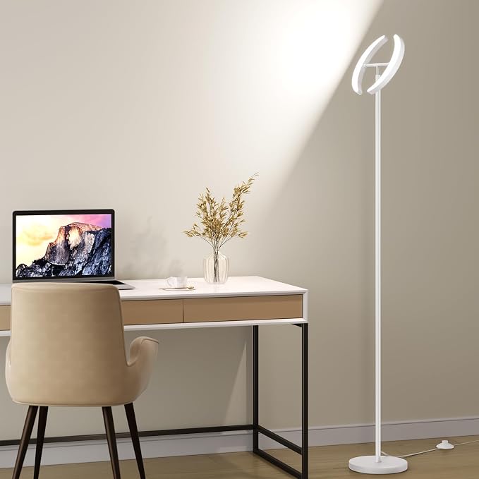 SUNMORY Floor Lamp for Living Room, 28W Bright LED Lamp with Remote Control | 1600lm Dimmable Rotatable Standing Lamp, 74" Tall Modern Reading Torchiere Uplighter Lamp for Bedroom Office Corner, White