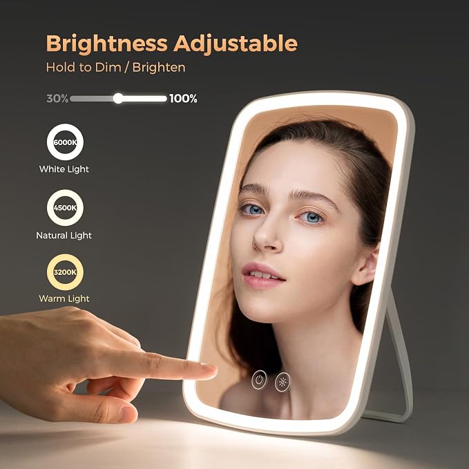 NEZZOE Portable Lighted Makeup Mirror, 1500mAh Battery, 9"x6" | Rechargeable Vanity Mirror with 3 Color Lighting and Brightness Adjustable