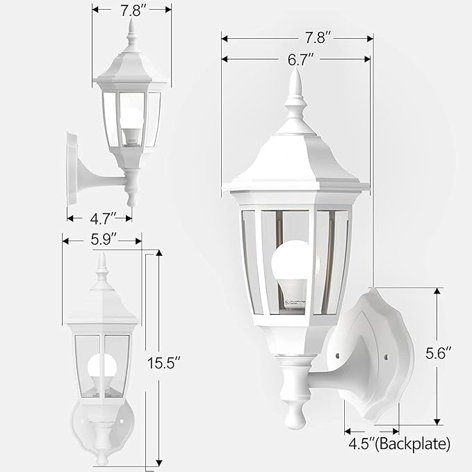 EMART Plastic Outdoor Wall Light Fixtures with Bulbs, Waterproof and Anti-Corrosion Porch Sconces, Exterior Lanterns Wall Mount Lamp for Outside, Garage, Front Door, House, Patio, 2 Pack, White