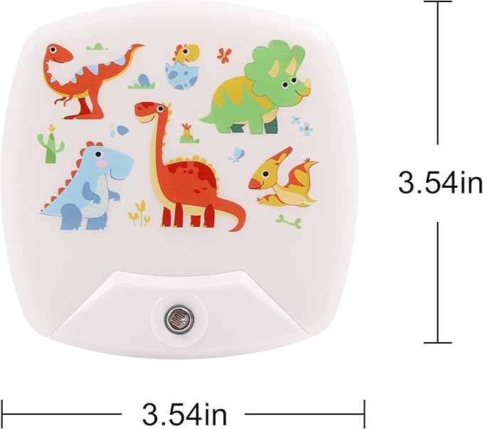 2 Pack - Cartoon Dinosaur LED Plug-in Night Light for Kids - Wall Lamp Take Good Care Children Sleep Light Sensor Auto Controlled Nightlights for Baby Nursing B