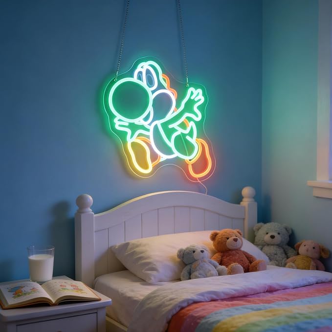 Gaming Neon Sign for Kids Bedroom Game Room, LED Anime Dinosaurs Neon Sign Wall Art for Gaming Setup, Man Cave, Dorm or Bedroom Decor, Dimmable USB, Gift for Gamers Teens, Boys, Kids