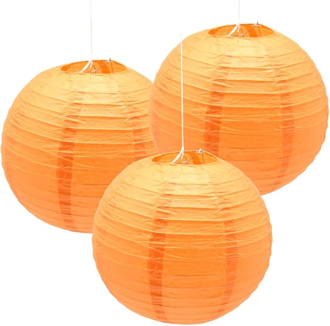 3pcs Paper Lanterns Decorative Round Chinese Paper Lanterns for Birthday Halloween Wedding Baby Bridal Shower Home Decor Party Decoration (12in/Orange)