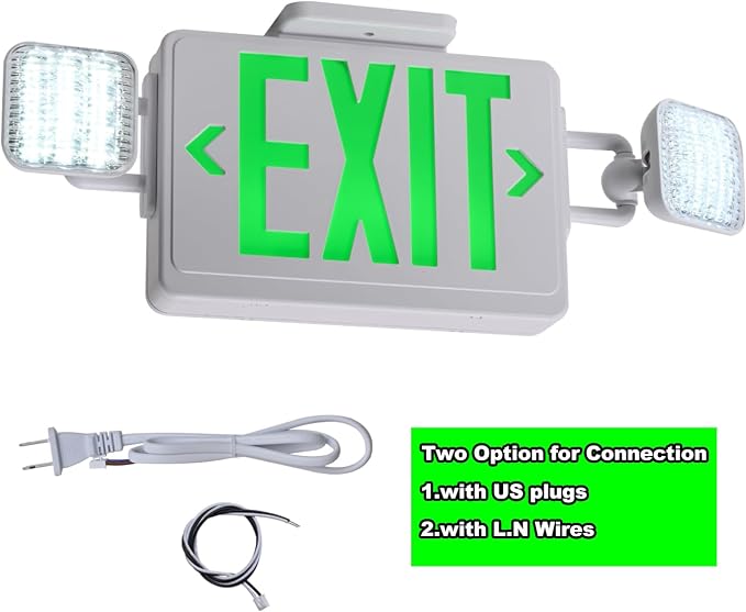 Green Exit Sign,Emergency Lights for Business with Plug,200lm 3Hours Battery Operated Corded Fire Emergency Exit Lighting Combo UL 924 AC85-277V